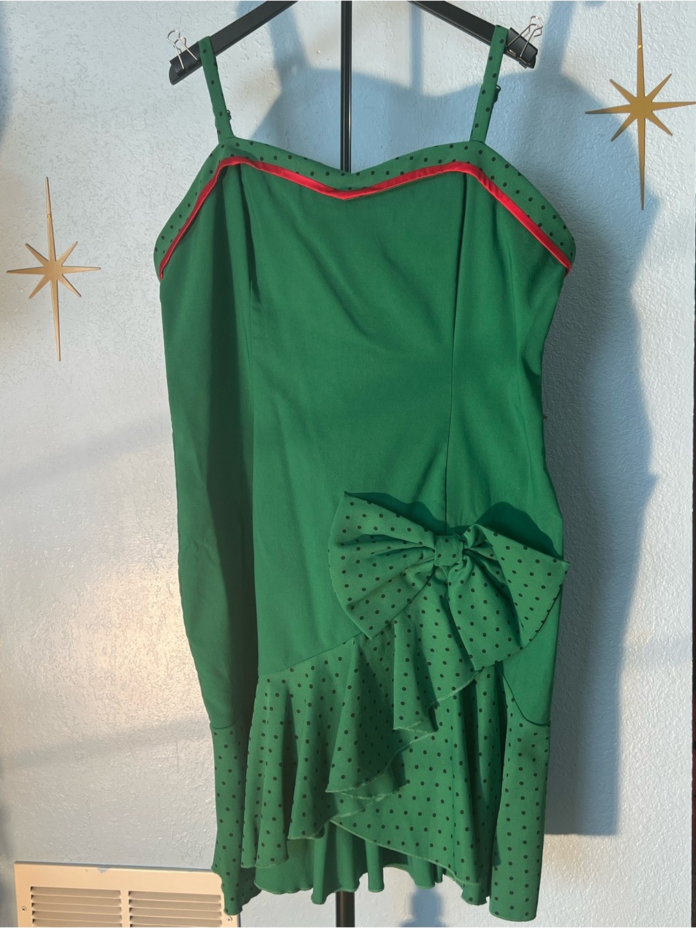 Tatyana Green Dress with Red Trim